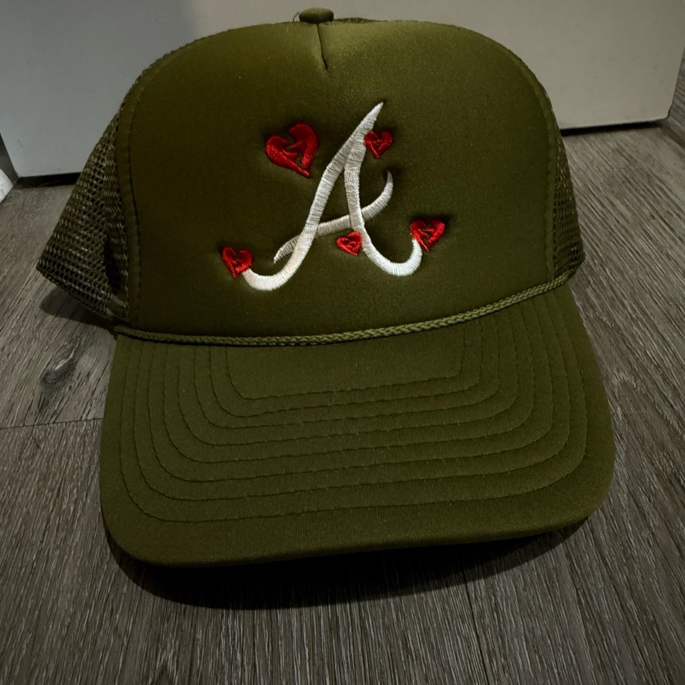 Olive Green Cap with Heart Embroidery